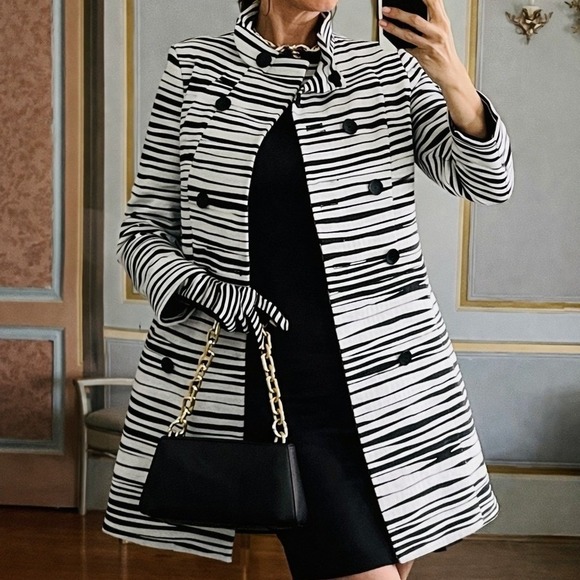 Ann Taylor Jackets & Blazers - NEW Ann Taylor XLP $250 Black White Zebra Animal Print‎ Double Breasted Peacoat